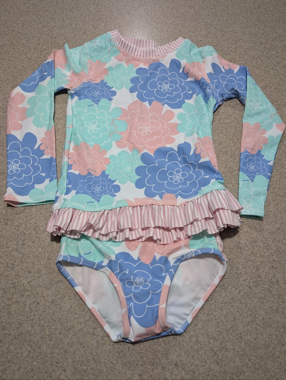 Ruffle Butts Long Sleeve Rash Guard Bikini Bottoms Pastel Floral Swimsuit Size 6